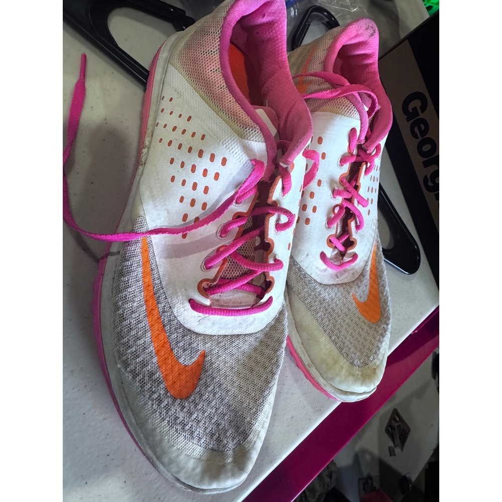 Nike Womens Running Shoes White Pink Orange Mesh Athletic Sneakers Size 11